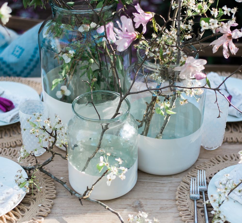 Vases - White Colorblock Mason Jar, Medium - ETÚHOME