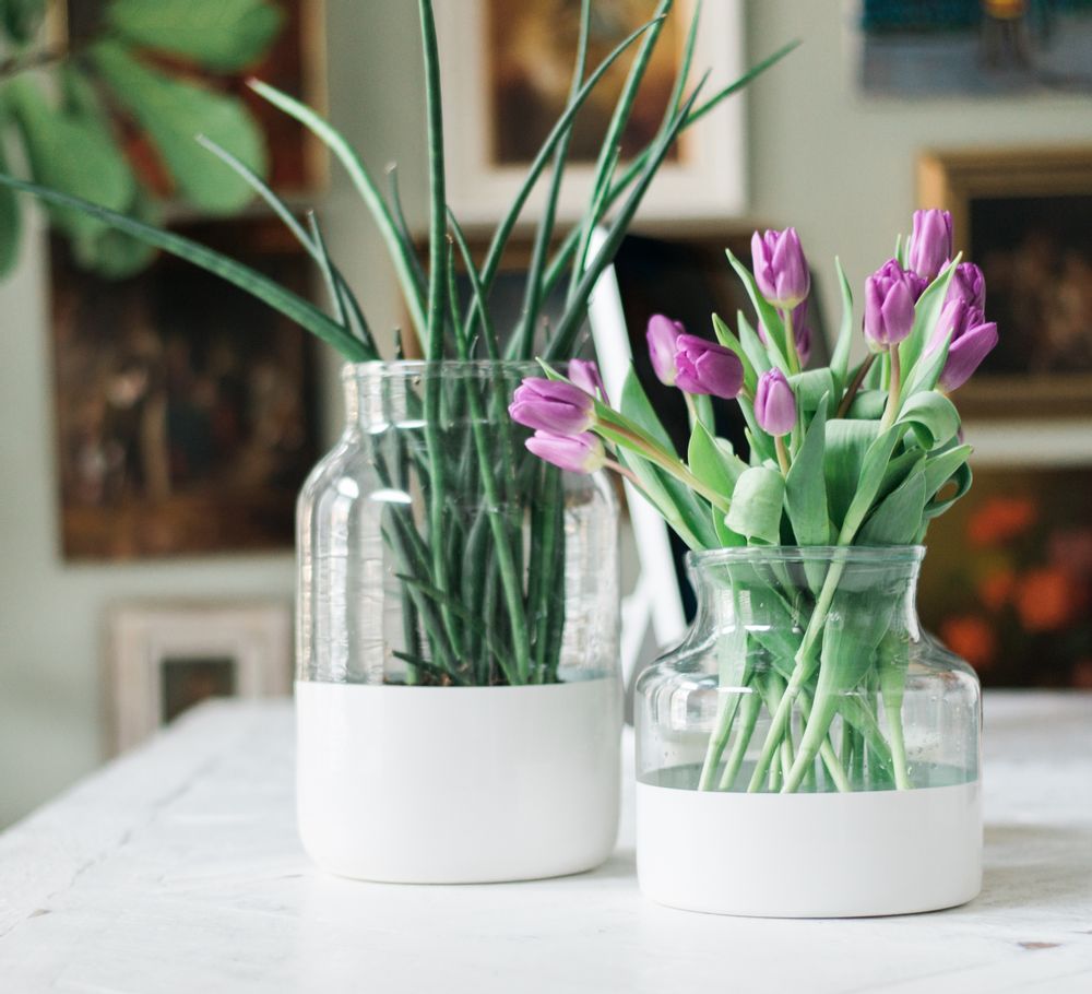 Vases - White Colorblock Mason Jar, Medium - ETÚHOME