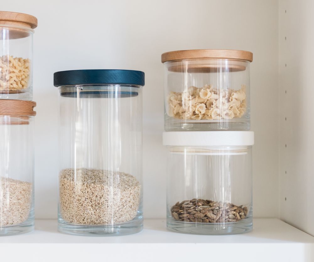 Boîtes de conservation - Boîte blanche avec dessus en bois moderne, taille moyenne - ETÚHOME