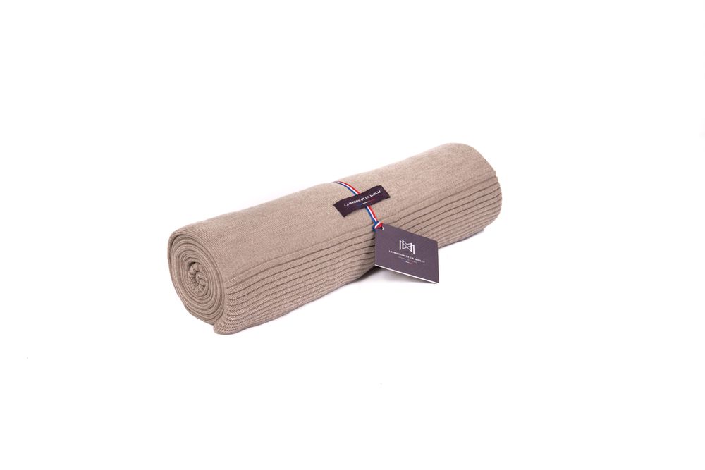Throw blankets - Blanket Merino Wool Extrafine Mottled beige - LA MAISON DE LA MAILLE