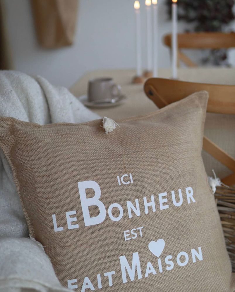 Coussins textile - Coussin message "Le Bonheur est fait maison" - ATELIER COSTÀ