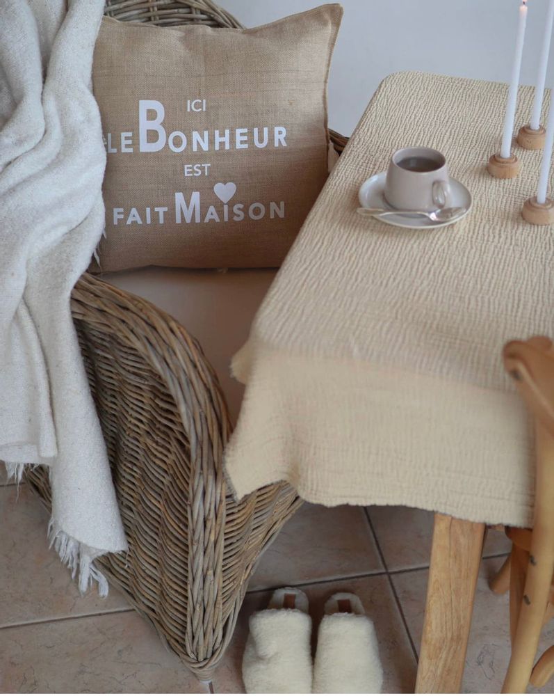 Coussins textile - Coussin message "Le Bonheur est fait maison" - ATELIER COSTÀ