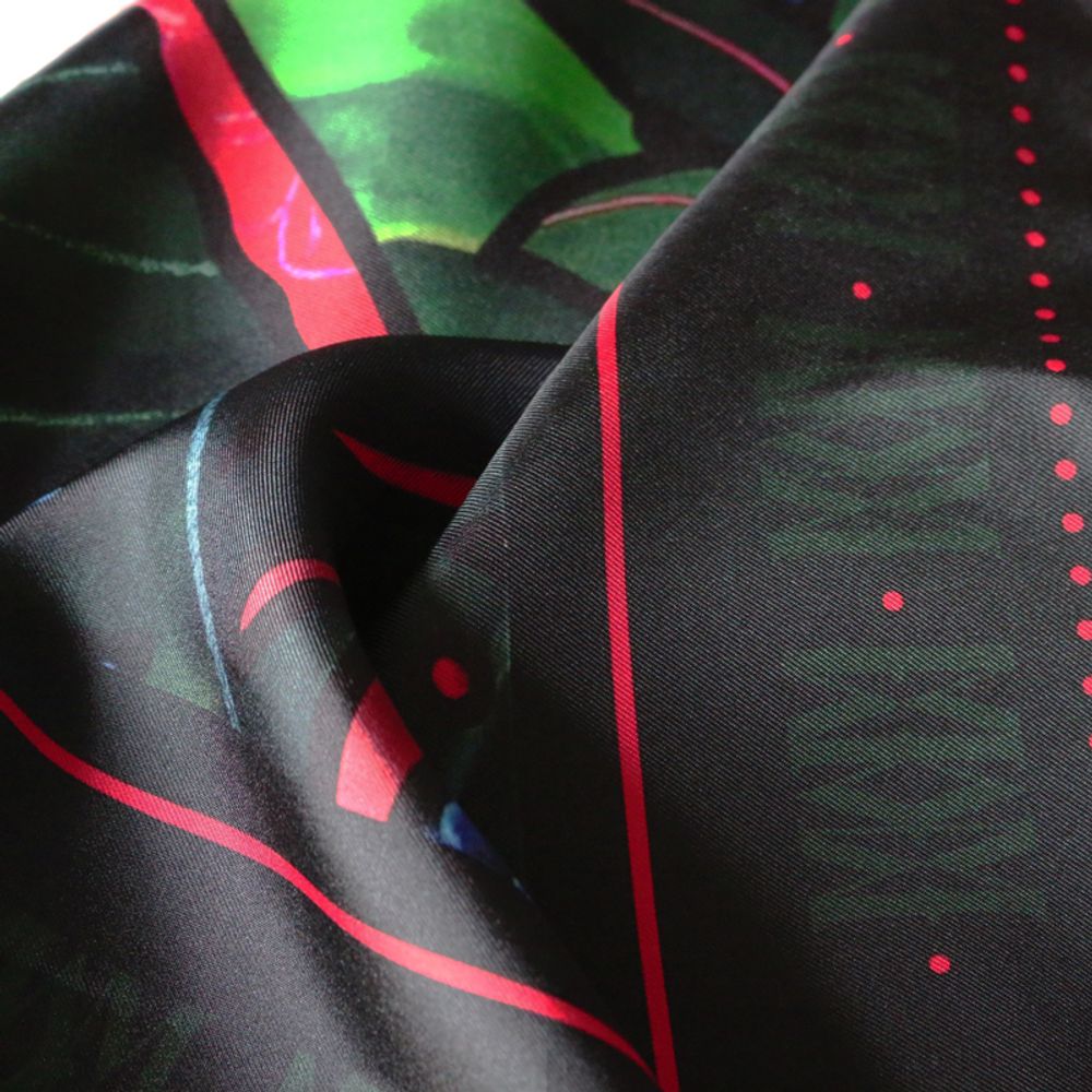 Tissus - OISEAUX DU PARADIS 45 - carré / foulard imprimé 100 % twill de soie - 45 x 45 cm - roulotté à la française - MAISON FÉTICHE