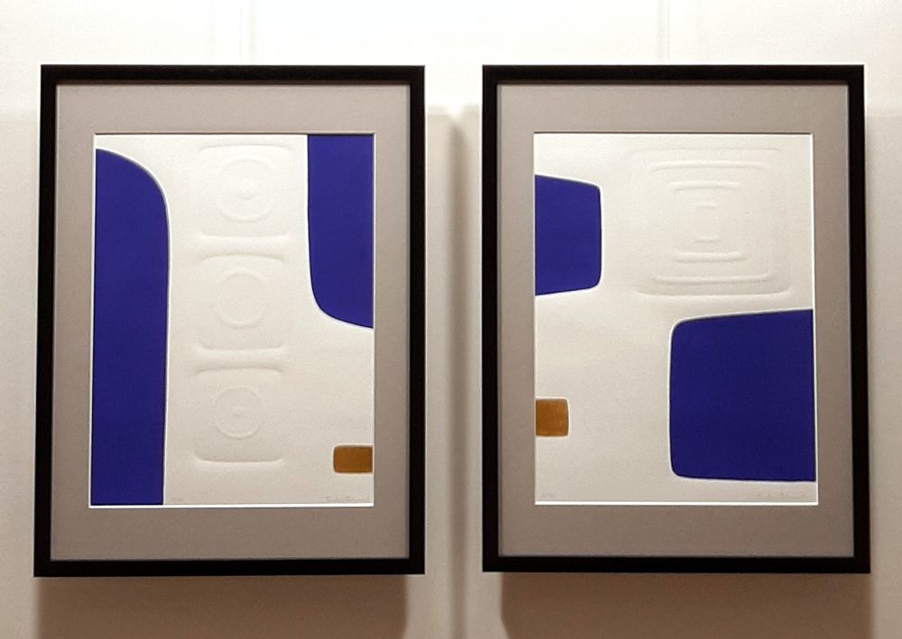 Tableaux - gravure et gaufrage 45 cm x 60 cm série 2 bleu - FOUCHER-POIGNANT