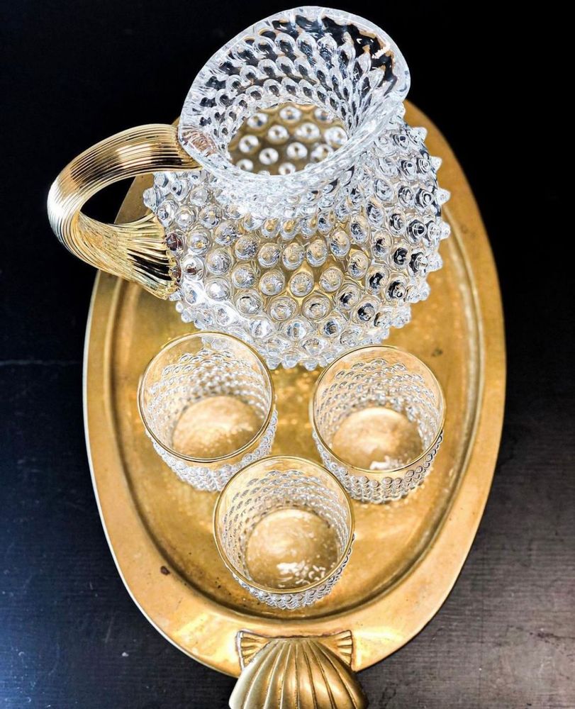 Crystal ware - Paris Hobnail Jug 2L Crystal + Gold - ANNA VON LIPA