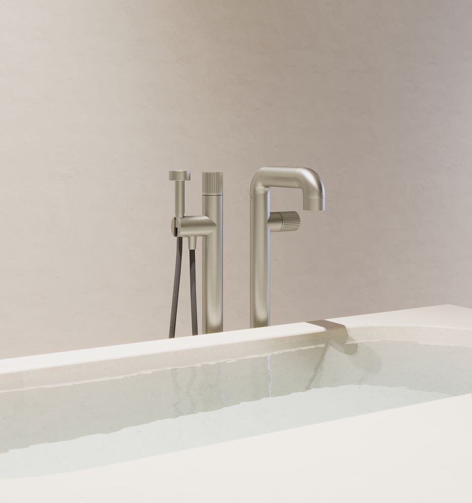 Faucets - Joe | Freestanding progressive bath mixer with flexible, handshower and support - RVB
