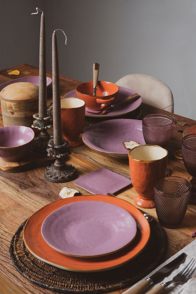 Platter and bowls - Mediterraneo  Collection - Orange Color - Tableware - Flat Plate - Soup Plate - Dessert Plate - PUEBCO