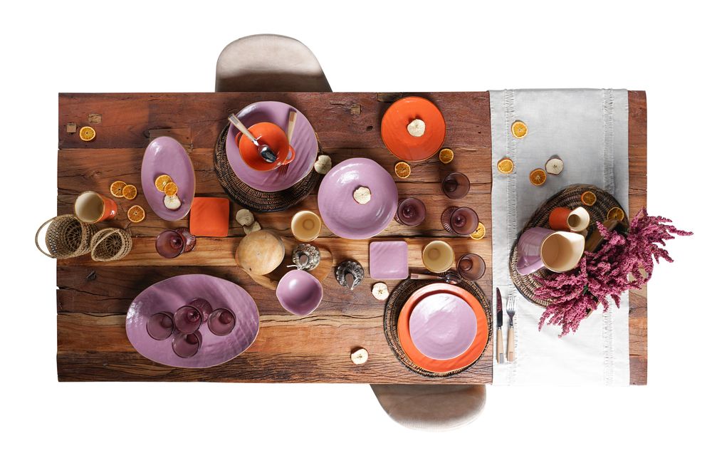 Platter and bowls - Mediterraneo  Collection - Orange Color - Tableware - Flat Plate - Soup Plate - Dessert Plate - PUEBCO