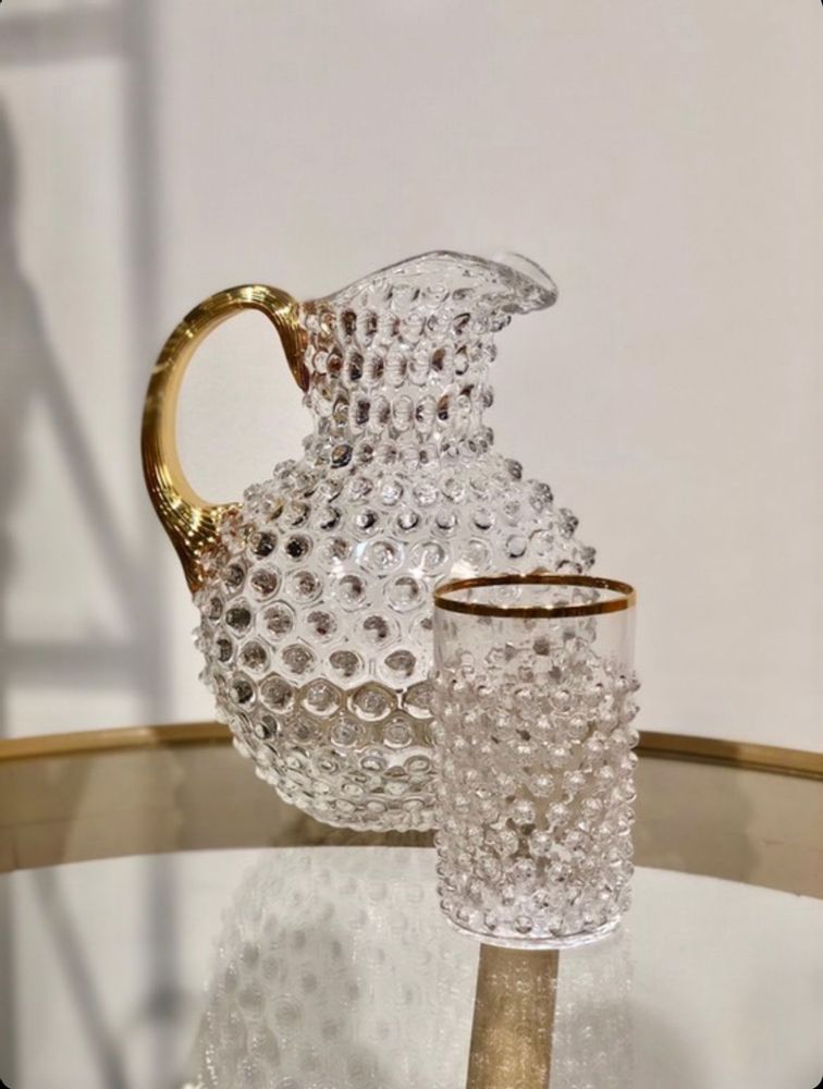 Crystal ware - Paris Hobnail Jug 2L Crystal + Gold - ANNA VON LIPA
