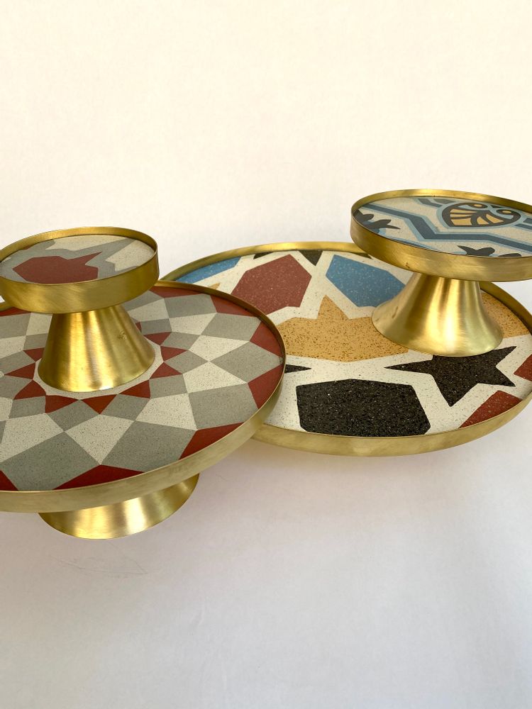 Decorative objects - Large Tiled Round Platter Geometric Pattern - ASMA'S CRAFTS