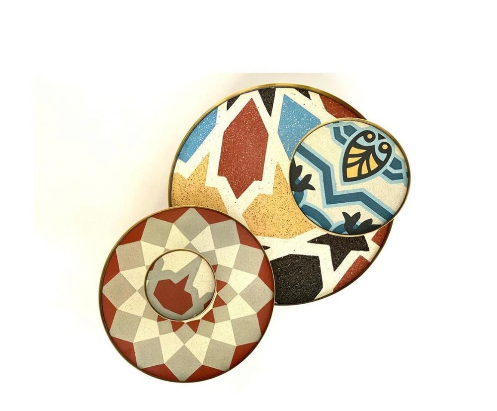 Decorative objects - Large Tiled Round Platter Geometric Pattern - ASMA'S CRAFTS