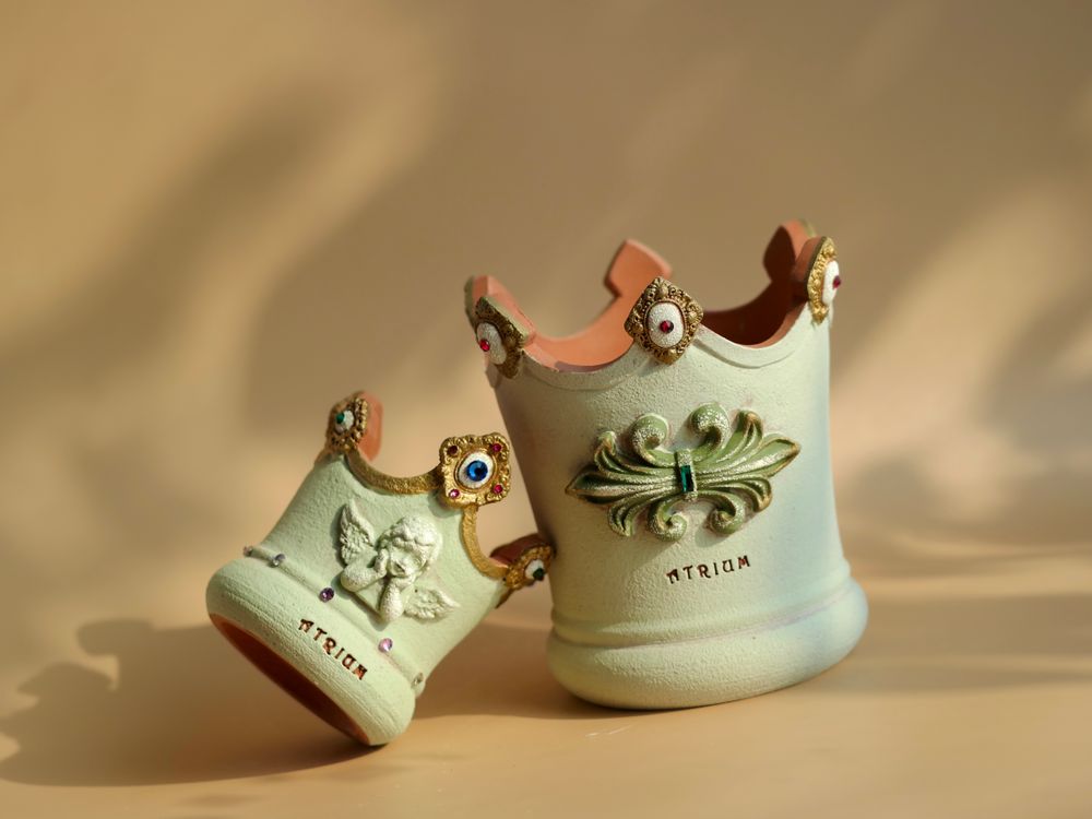Pottery - Crown Pot , Plant pot , Handmade Terracotta - ATRIUM DESIGN STUDIO