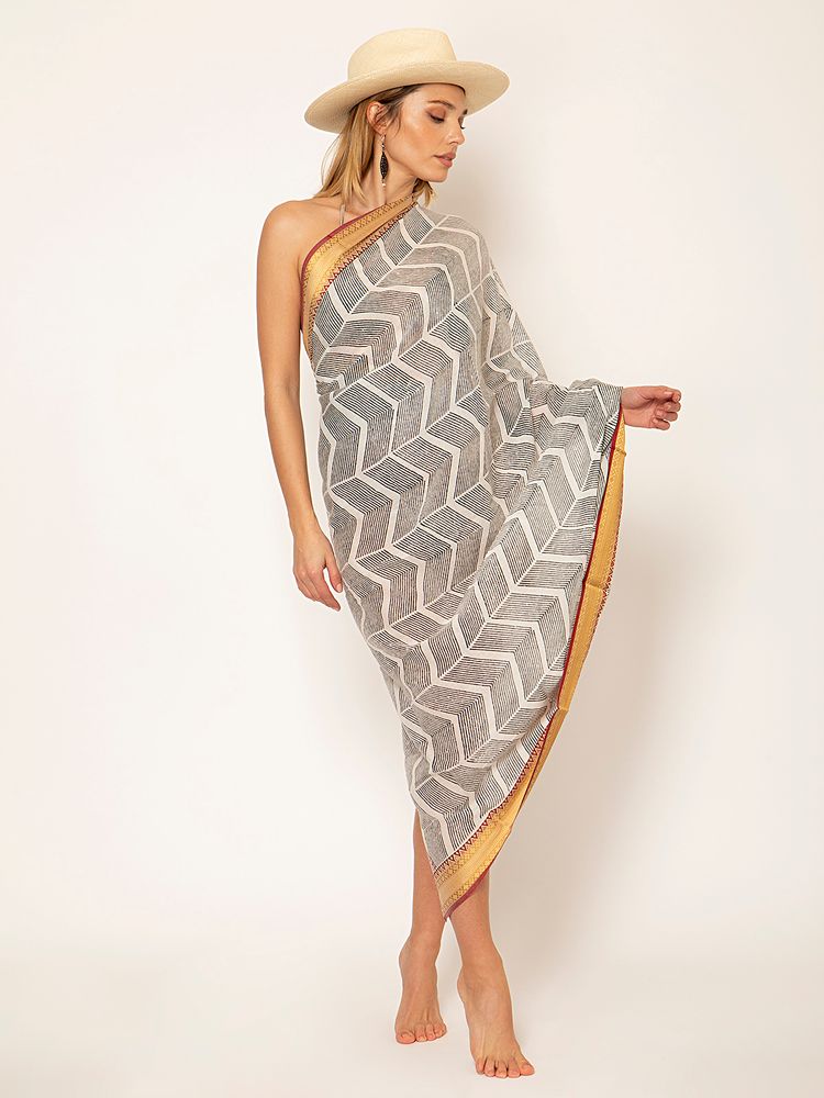 Foulards et écharpes - Echarpe Coton Avec Bordures de Soie - KORES ACCESSORIES