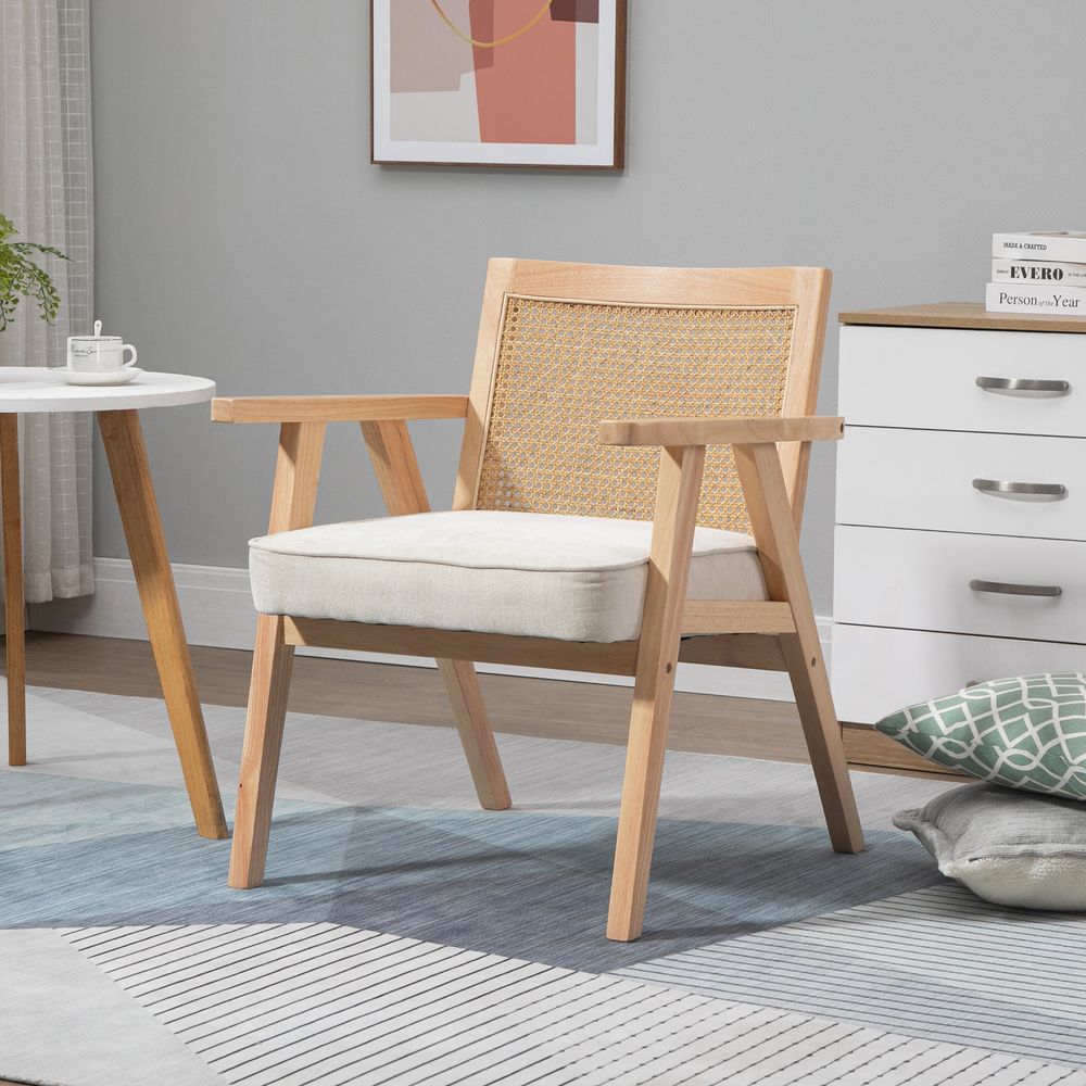 Lounge chairs for hospitalities & contracts - Cannage lounge chair with beige cushion - AOSOM BUSINESS