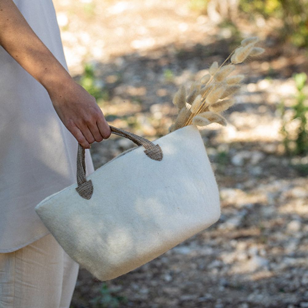Organizer - SHOPPING BAG with hemp handles - Handmade in felt - MUSKHANE