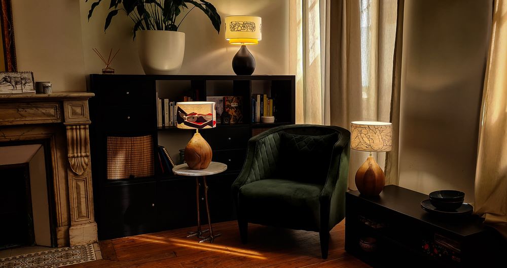 Design objects - Télia lamp, embroidery lampshade - LOU DE PRAY