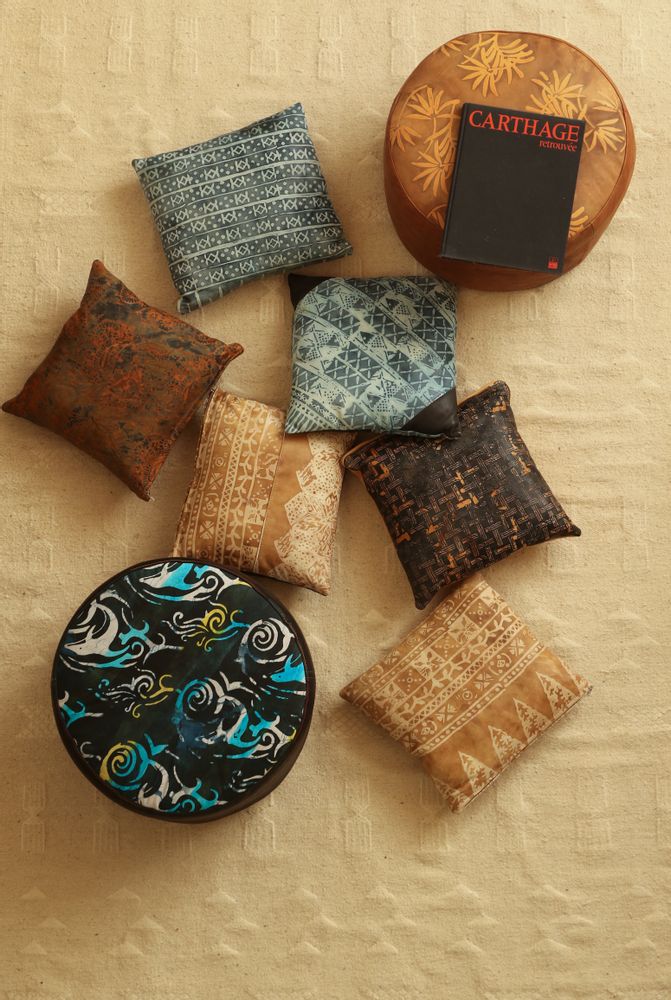 Decorative objects - POKH PATTERN LEATHER POUFS - ARTISANAT DE TUNISIE