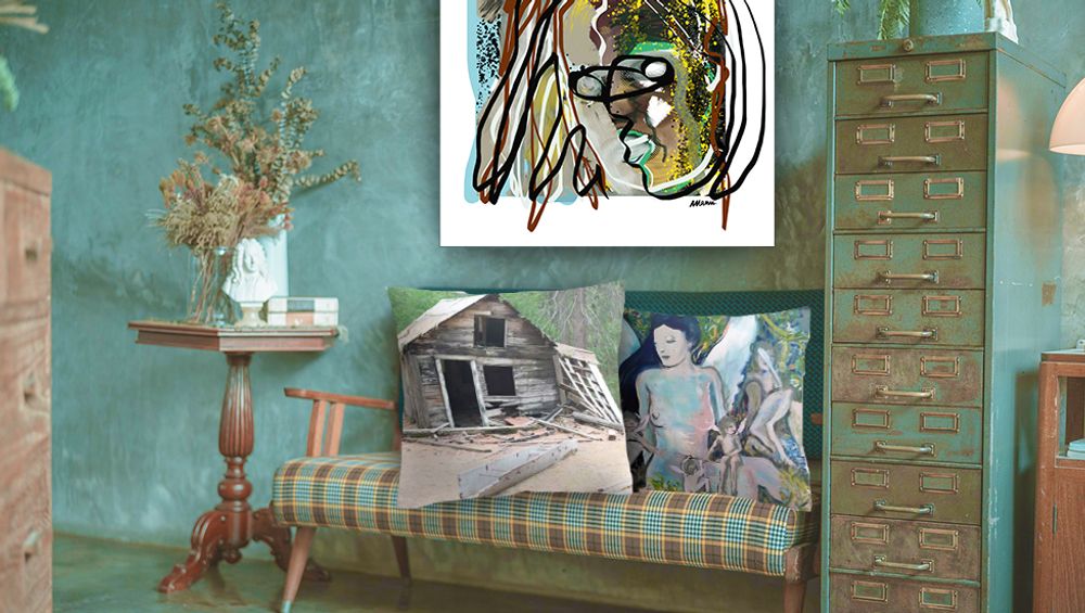 Fabric cushions - “POISONNALY” Limited Edition Painting - L'ATELIER D'ANGES HEUREUX