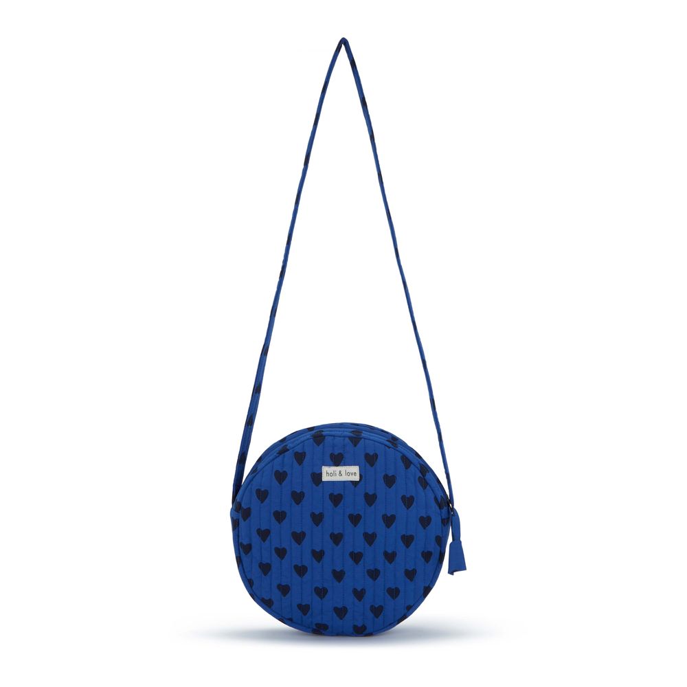 Sacs et cartables - Sac rond bandoulière en coton bio - Blue Heart - HOLI AND LOVE