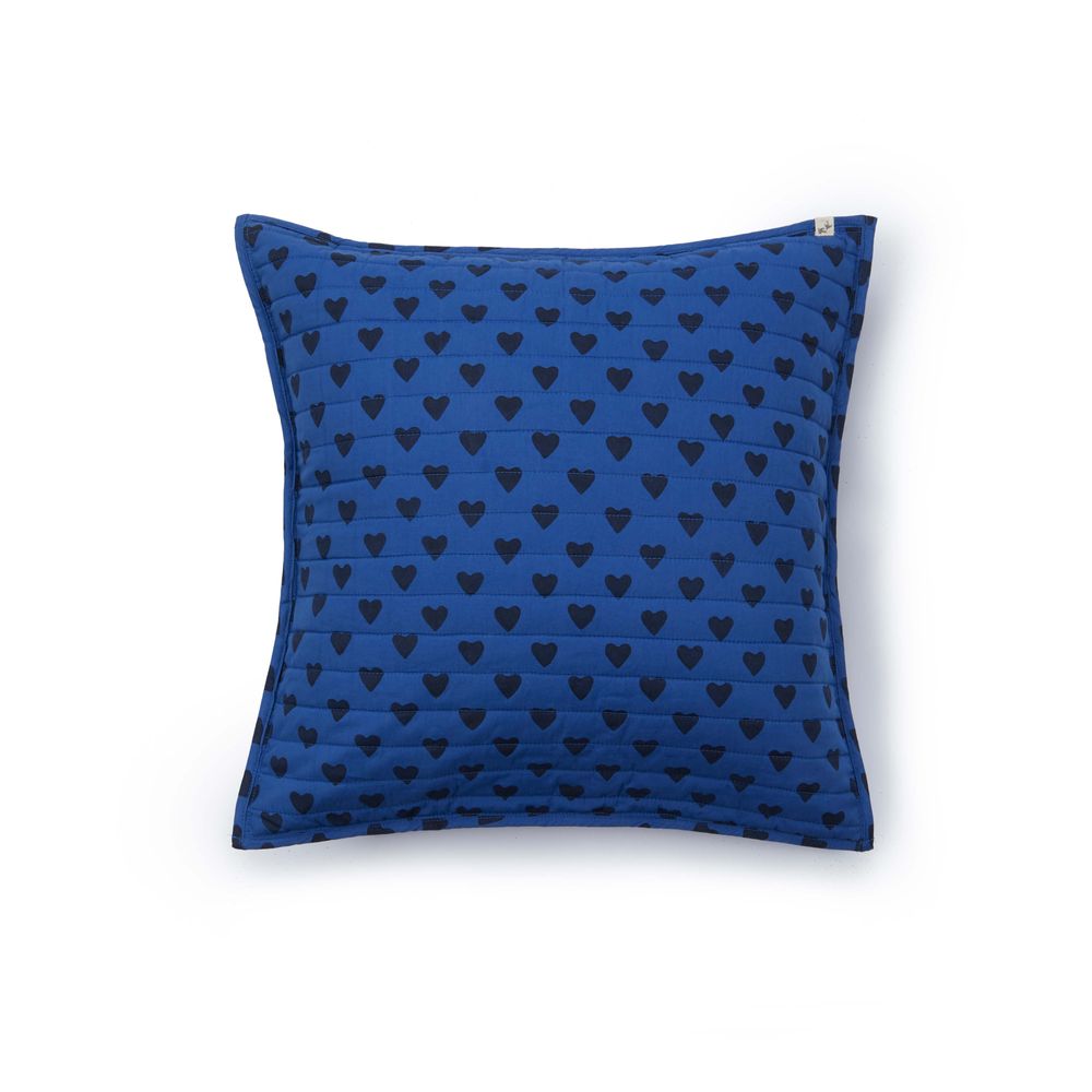 Cushions - Quilted cushion in organic cotton - Blue Heart - HOLI AND LOVE