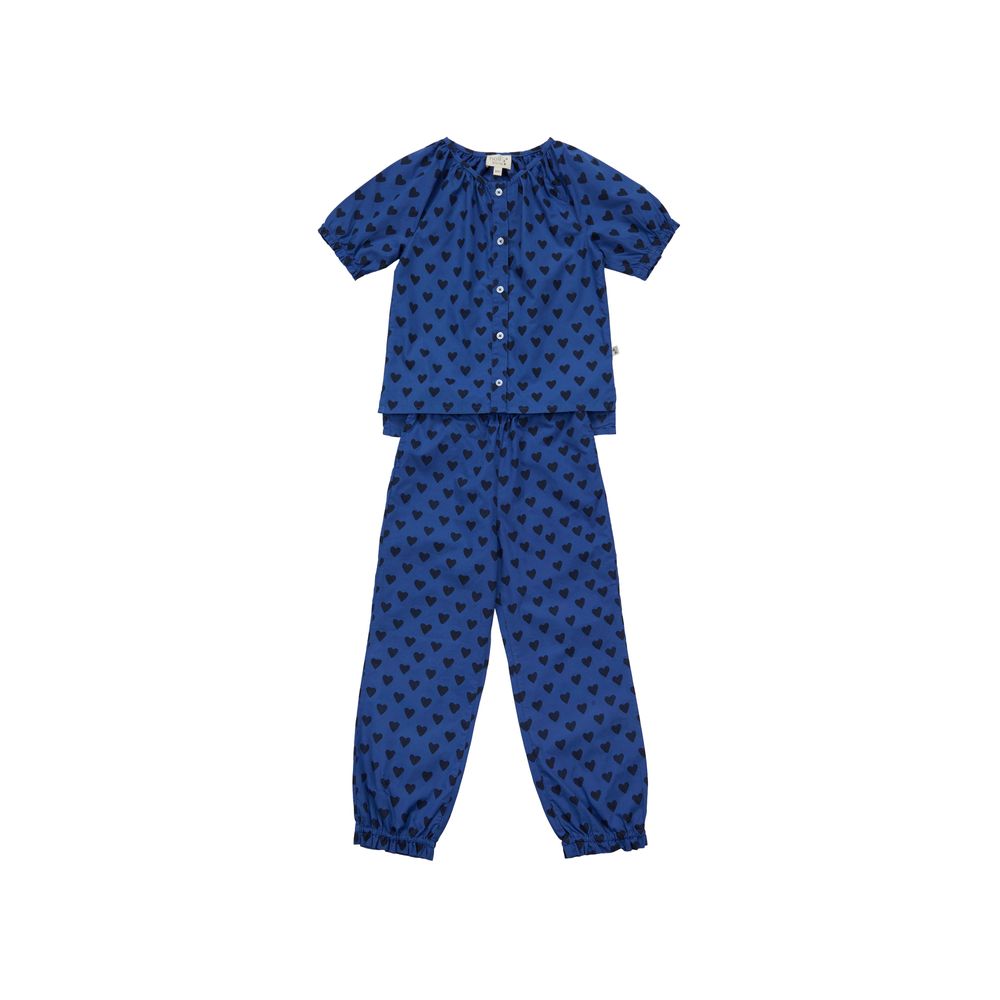 Homewear - Kids pyjamas in organic cotton - Blue heart - HOLI AND LOVE