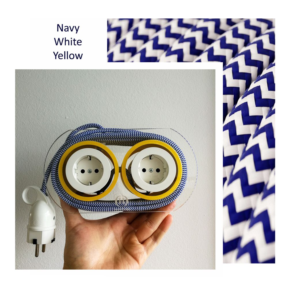 Design objects - Extension Cord for 4 Plugs - Navy & White (& Yellow) - OH INTERIOR DESIGN