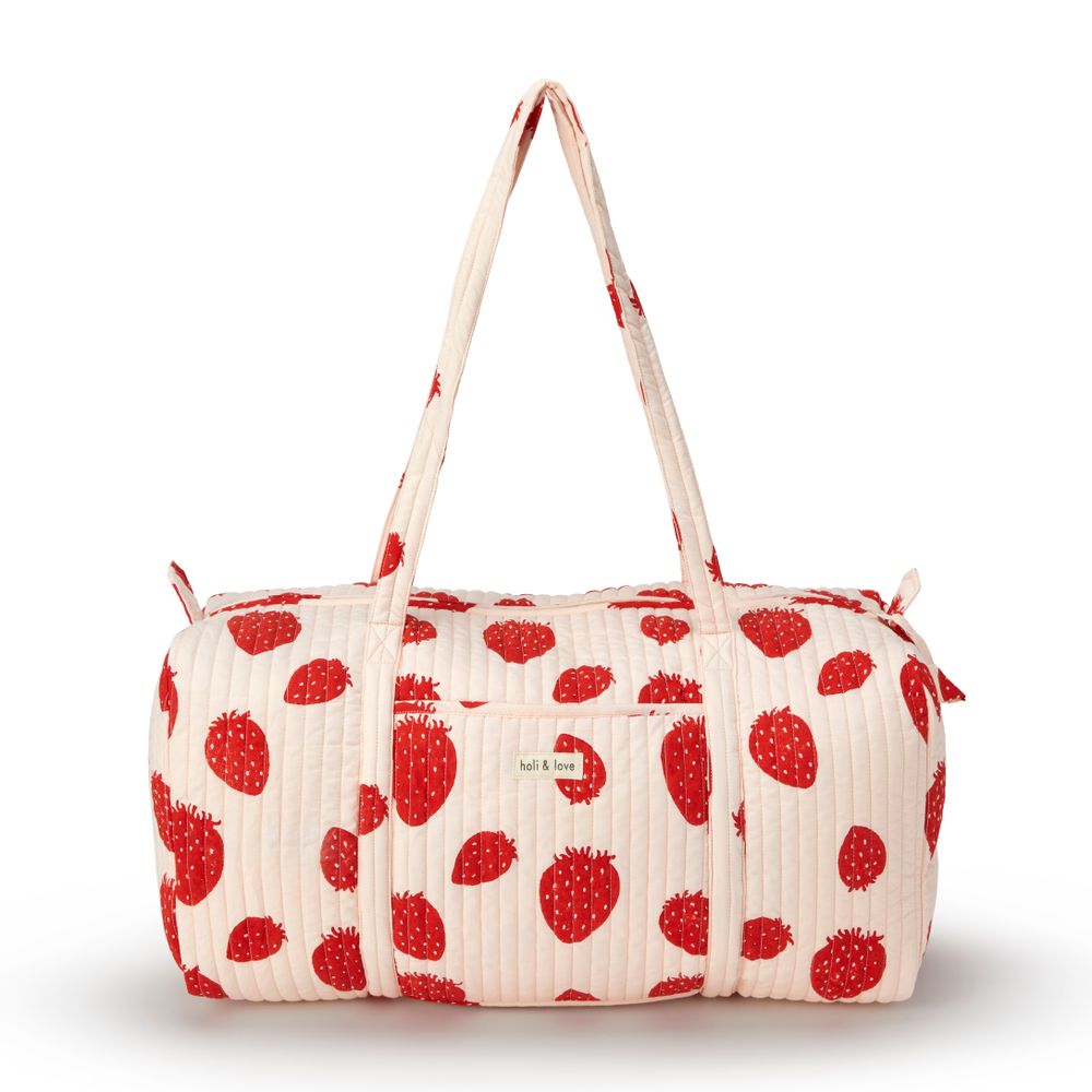 Sacs et cabas - Grand sac de voyage en coton bio - Pink strawberry - HOLI AND LOVE