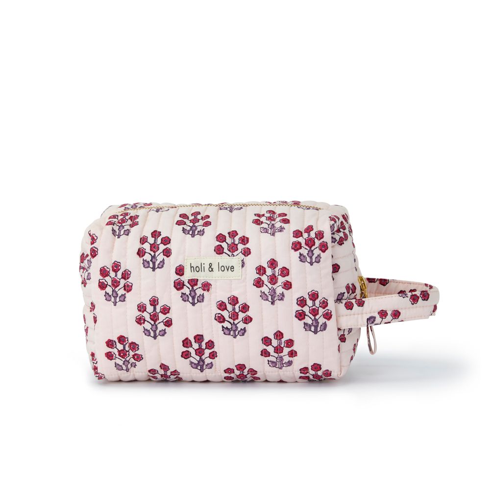 Accessoires de voyage - Grande trousse de toilette en coton bio - Pink flower - HOLI AND LOVE