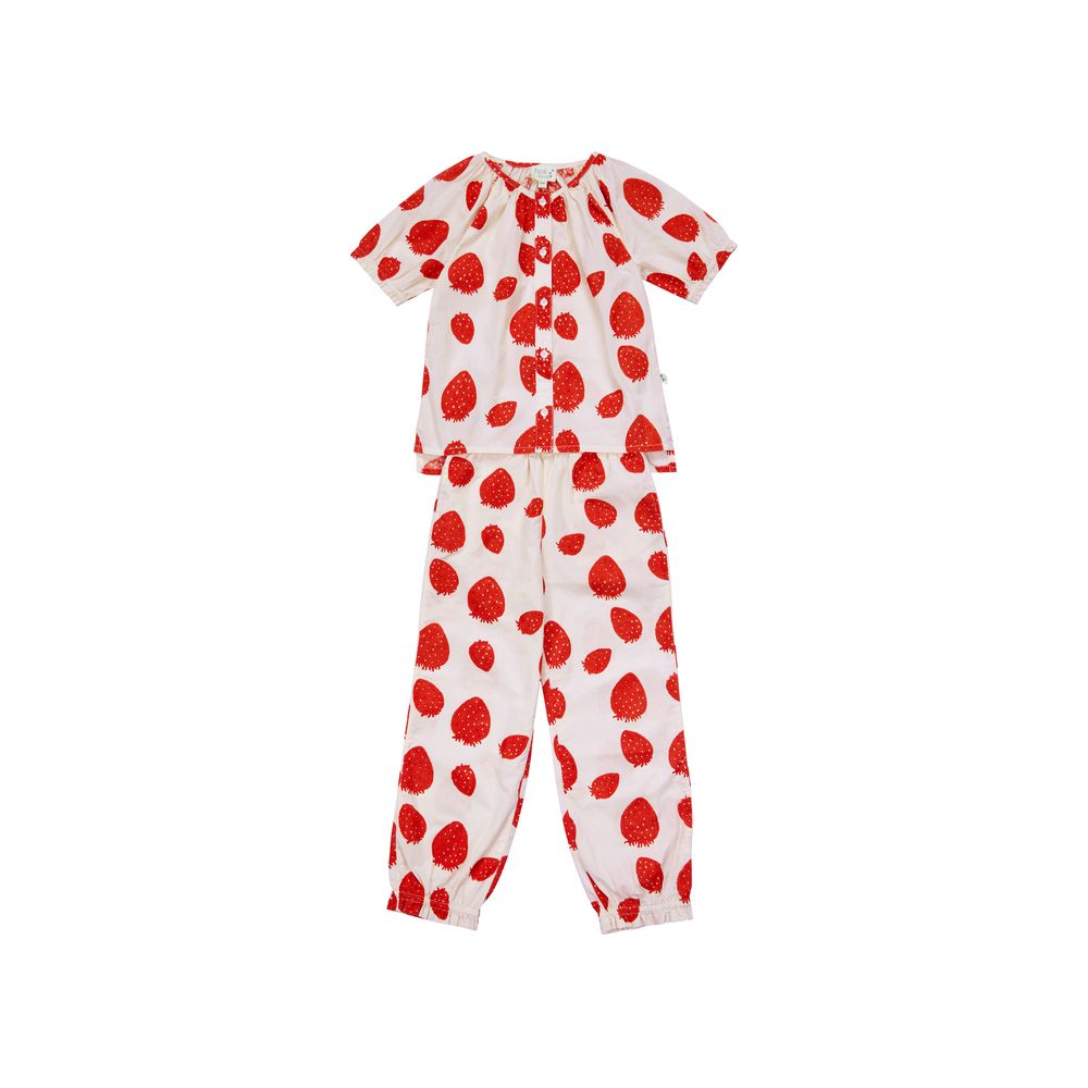 Homewear textile - Pyjama kids en coton bio - Pink strawberry - HOLI AND LOVE