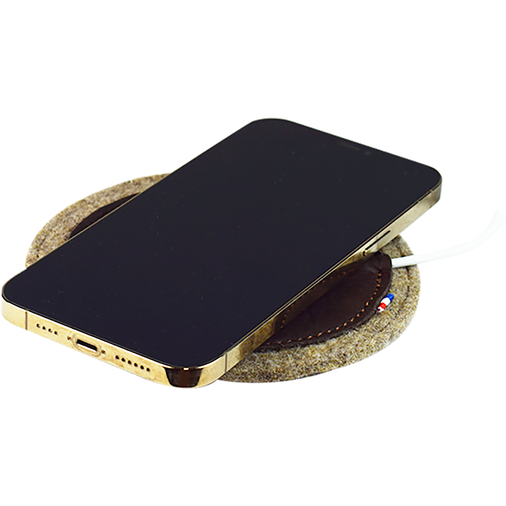 Other smart objects - Wool and Cow Felt or Leather Induction Phone Charger - L'ATELIER DES TANNERIES