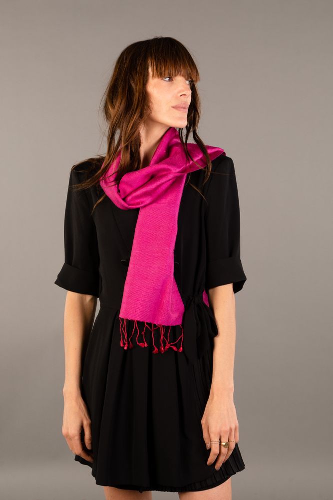 Scarves - The Fuchsia Raw Silk Krama - KRAMA HERITAGE