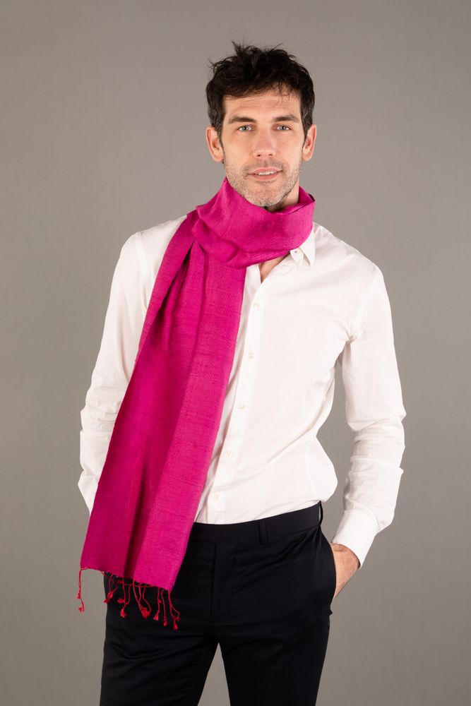 Scarves - The Fuchsia Raw Silk Krama - KRAMA HERITAGE