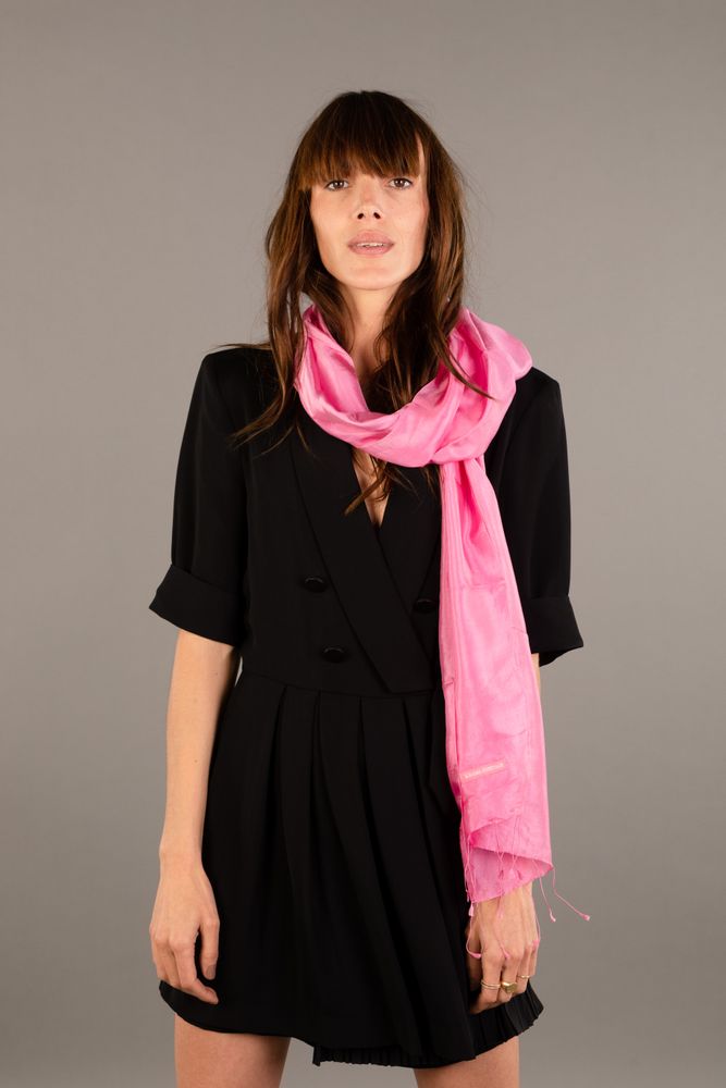 Foulards et écharpes - Le Krama Soie Organza Rose Bonbon - KRAMA HERITAGE
