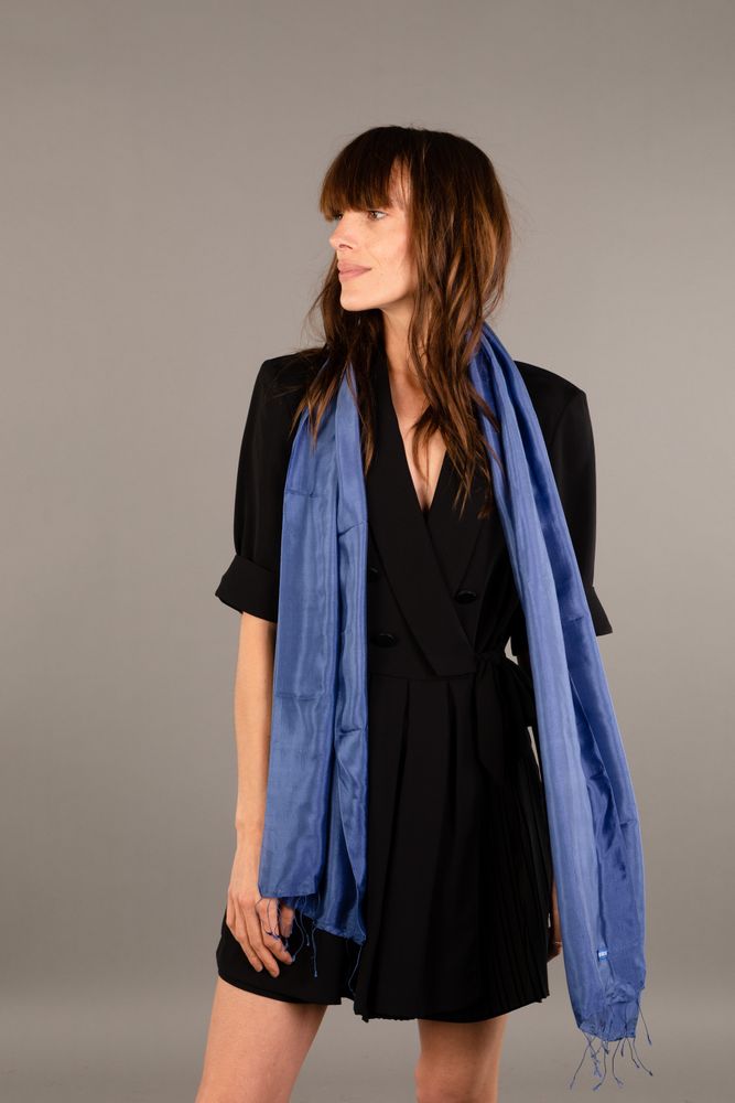 Scarves - The Bleu Marine Organza Silk Krama - KRAMA HERITAGE