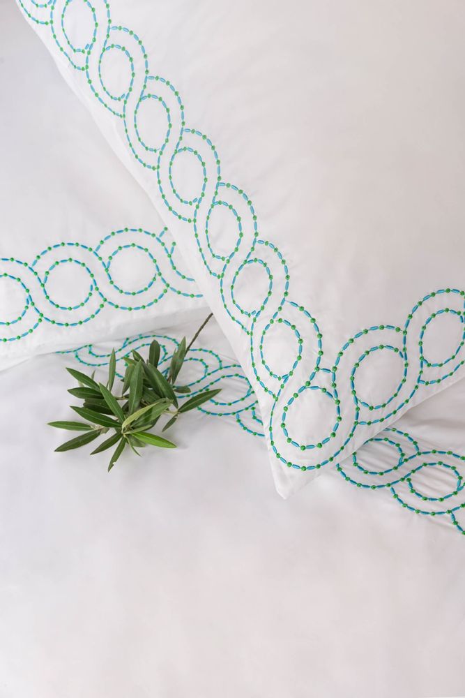 Linge de lit - Parure complète Polka Turquoise et verte - ALDÉLINDA HOME