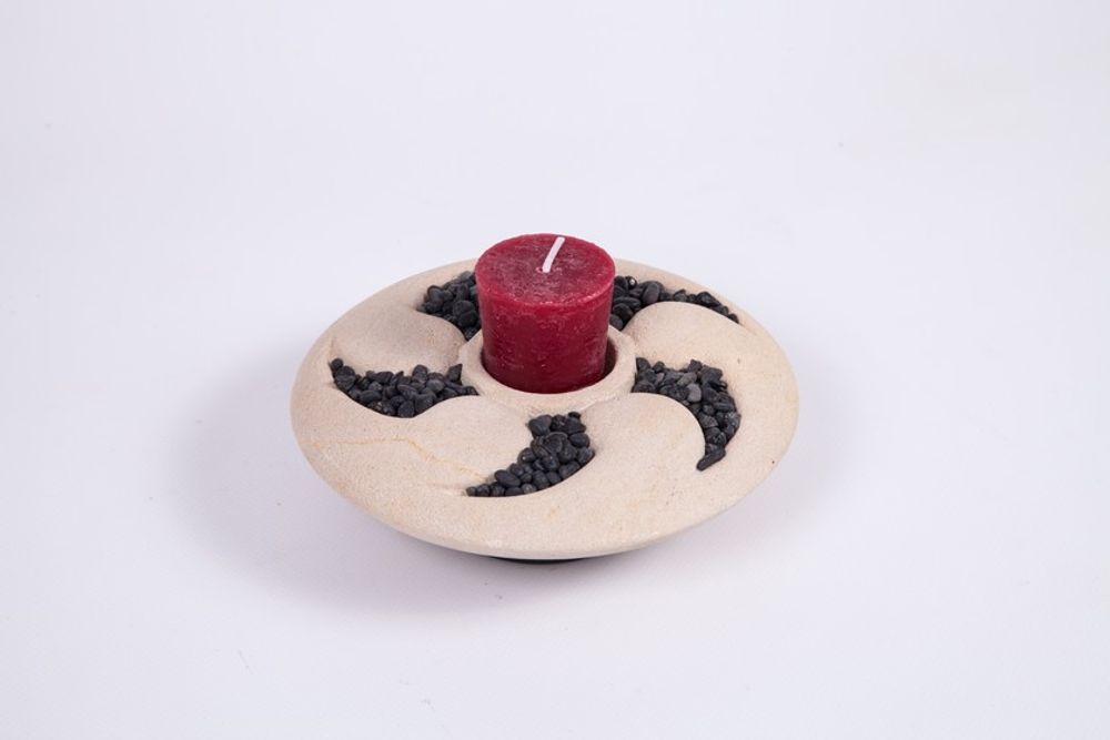 Bougeoirs et photophores  - BOUGEOIR EN PIERRE ET PORTE ENCENS - DECOETHNIQUE