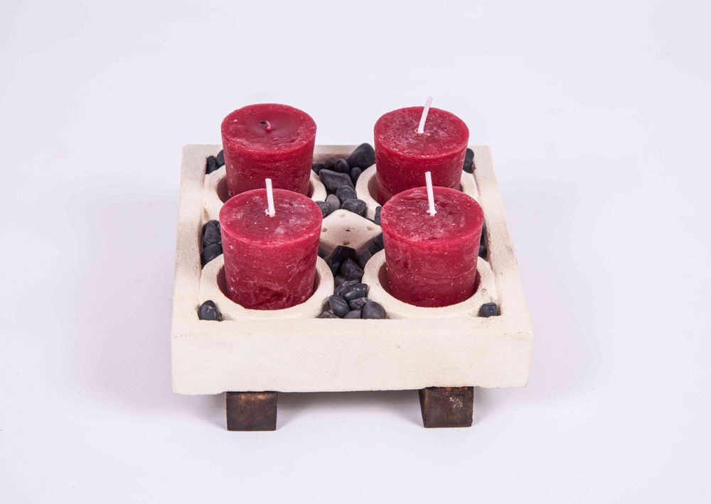 Bougeoirs et photophores  - BOUGEOIR EN PIERRE ET PORTE ENCENS - DECOETHNIQUE