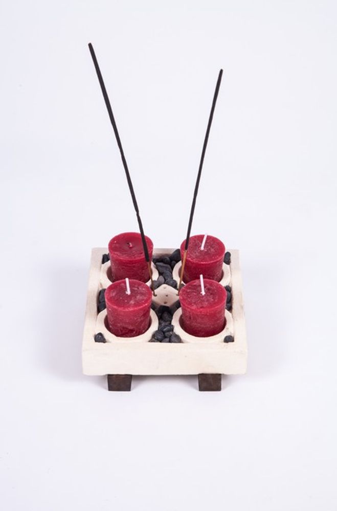 Bougeoirs et photophores  - BOUGEOIR EN PIERRE ET PORTE ENCENS - DECOETHNIQUE