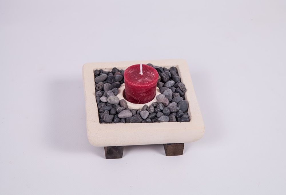 Bougeoirs et photophores  - BOUGEOIR EN PIERRE ET PORTE ENCENS - DECOETHNIQUE