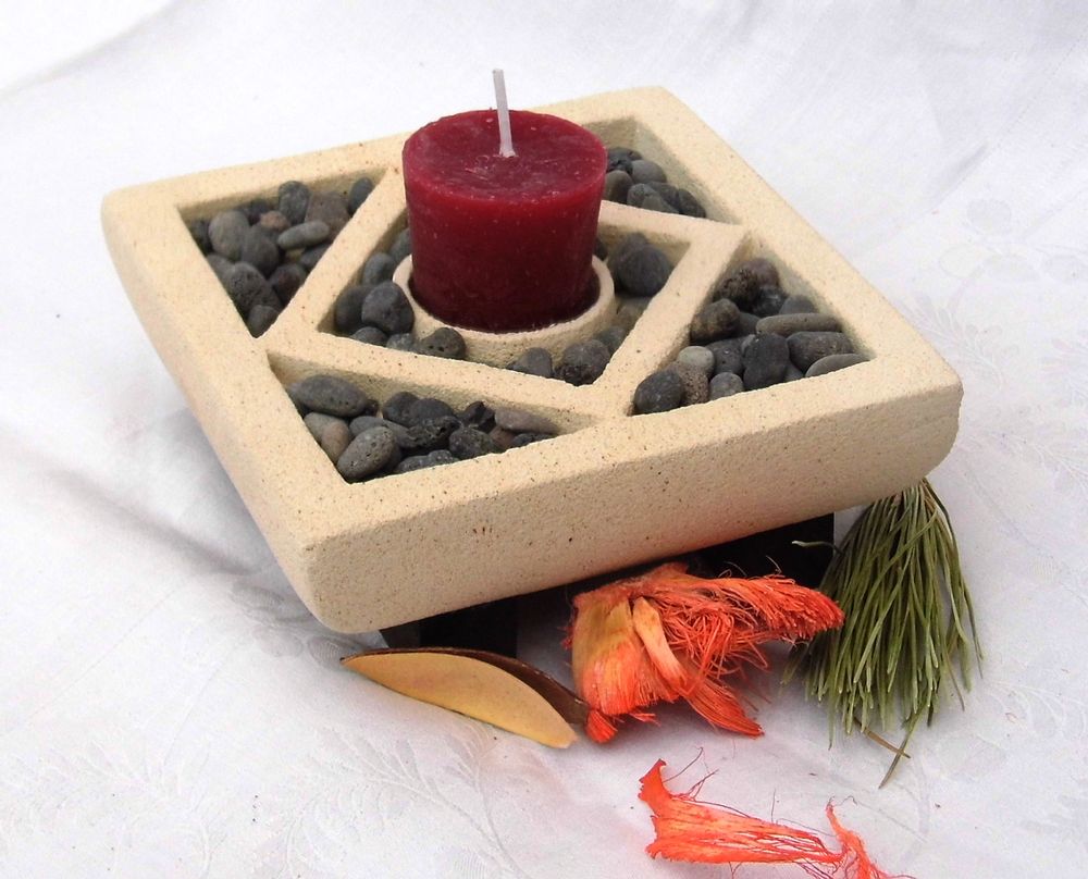 Bougeoirs et photophores  - BOUGEOIR EN PIERRE ET PORTE ENCENS - DECOETHNIQUE