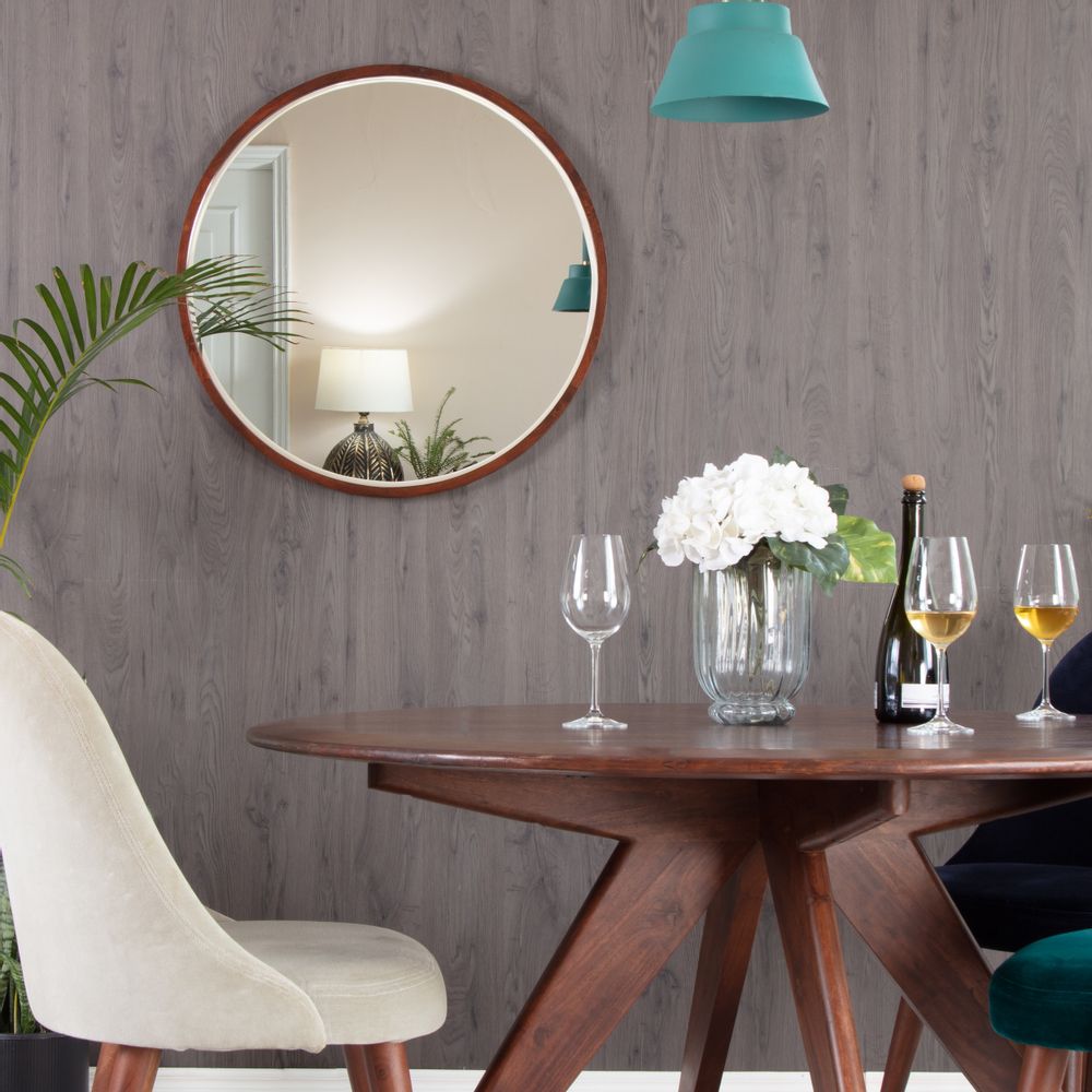 Mirrors - Stewart Modern Bevelled Wall Mirror - Walnut 29.5 Inch - MH LONDON