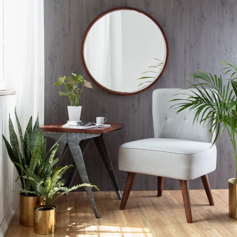 Mirrors - Stewart Modern Bevelled Wall Mirror - Walnut 29.5 Inch - MH LONDON
