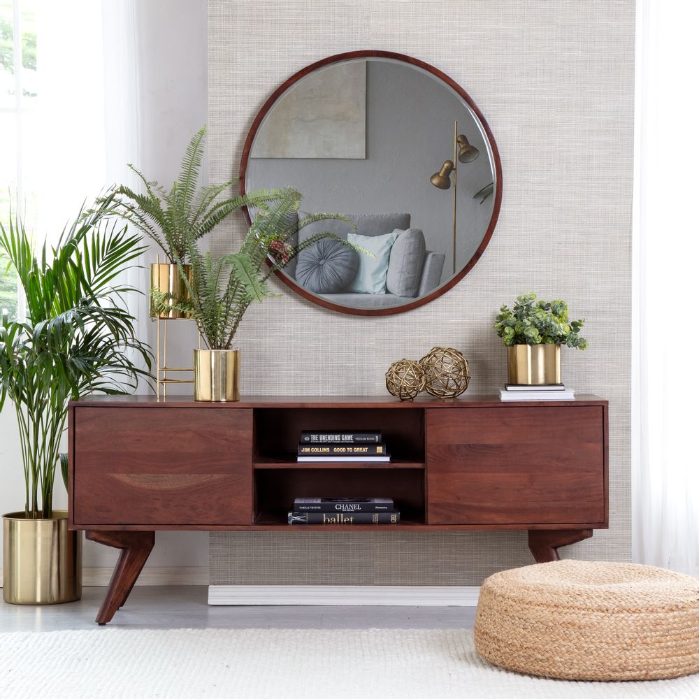 Mirrors - Stewart Modern Bevelled Wall Mirror - Walnut 29.5 Inch - MH LONDON