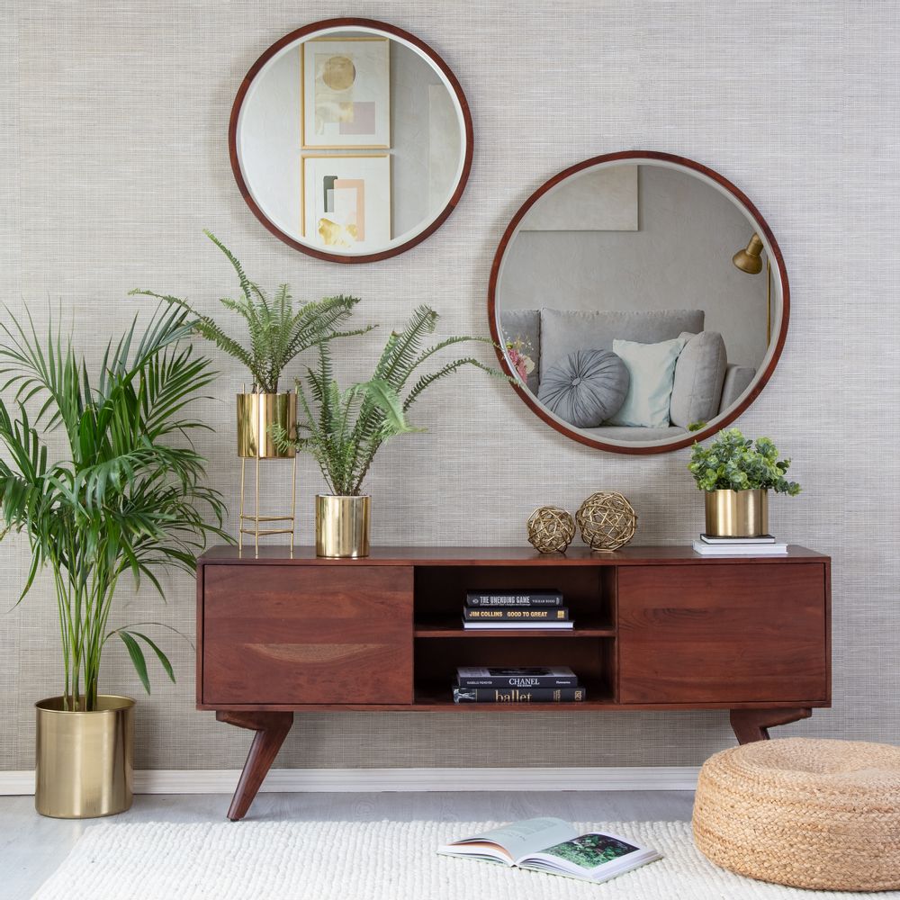 Mirrors - Stewart Modern Bevelled Wall Mirror - Walnut 29.5 Inch - MH LONDON