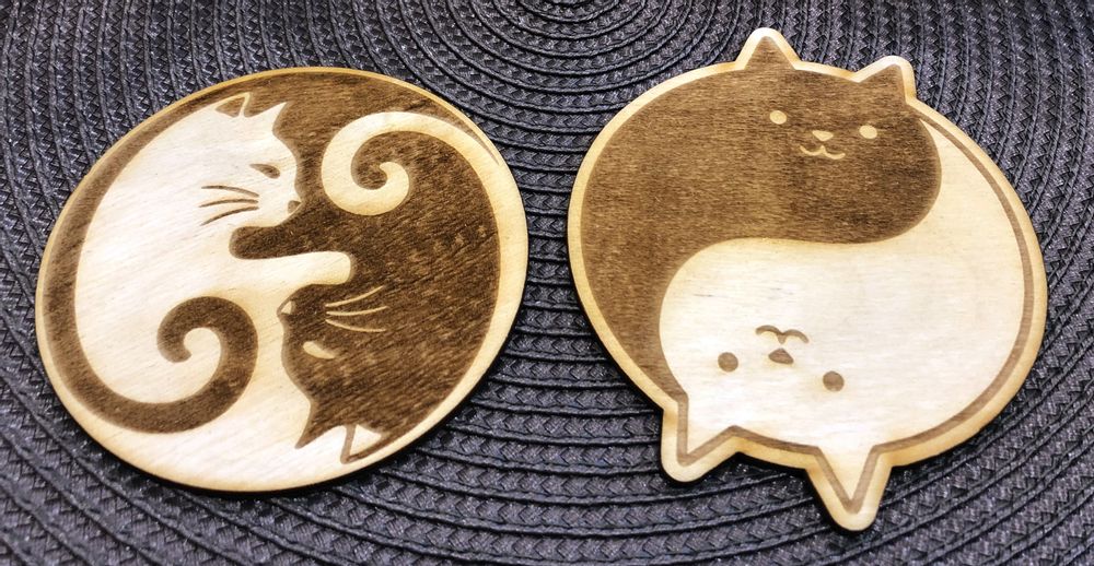 Gifts - Set of 8 Wooden Cat Coasters Housewarming Gift - BHDECOR