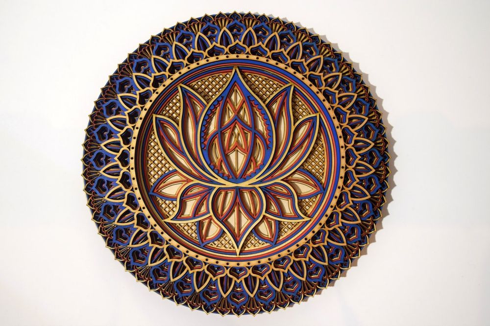 Autres décorations murales - Mandala fleur de lotus, tenture murale en bois - BHDECOR