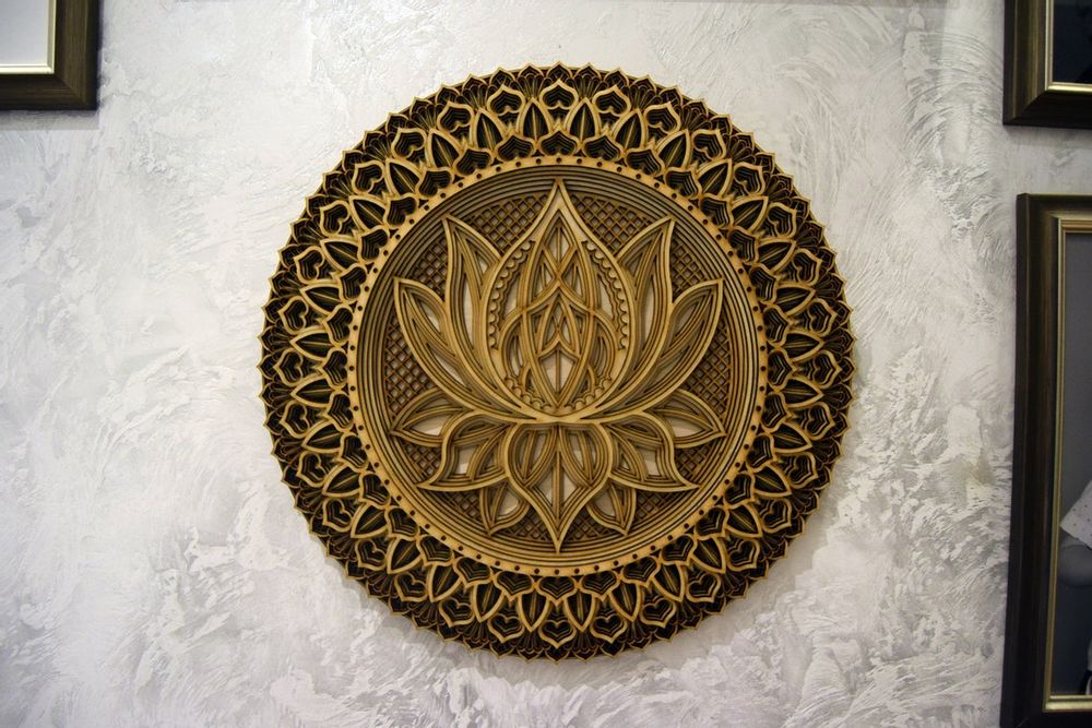 Autres décorations murales - Mandala fleur de lotus, tenture murale en bois - BHDECOR