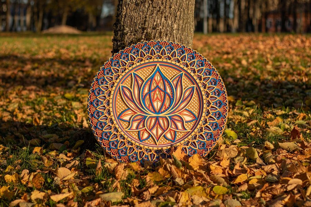 Autres décorations murales - Mandala fleur de lotus, tenture murale en bois - BHDECOR