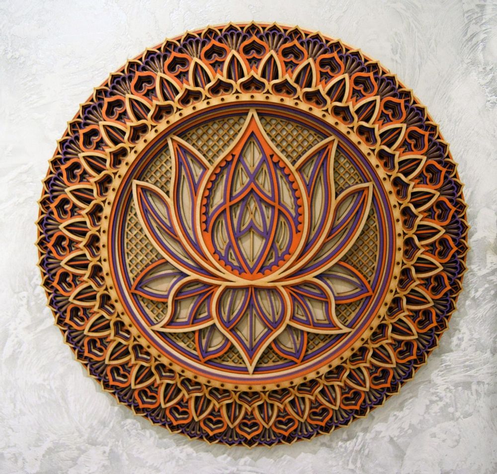 Autres décorations murales - Mandala fleur de lotus, tenture murale en bois - BHDECOR