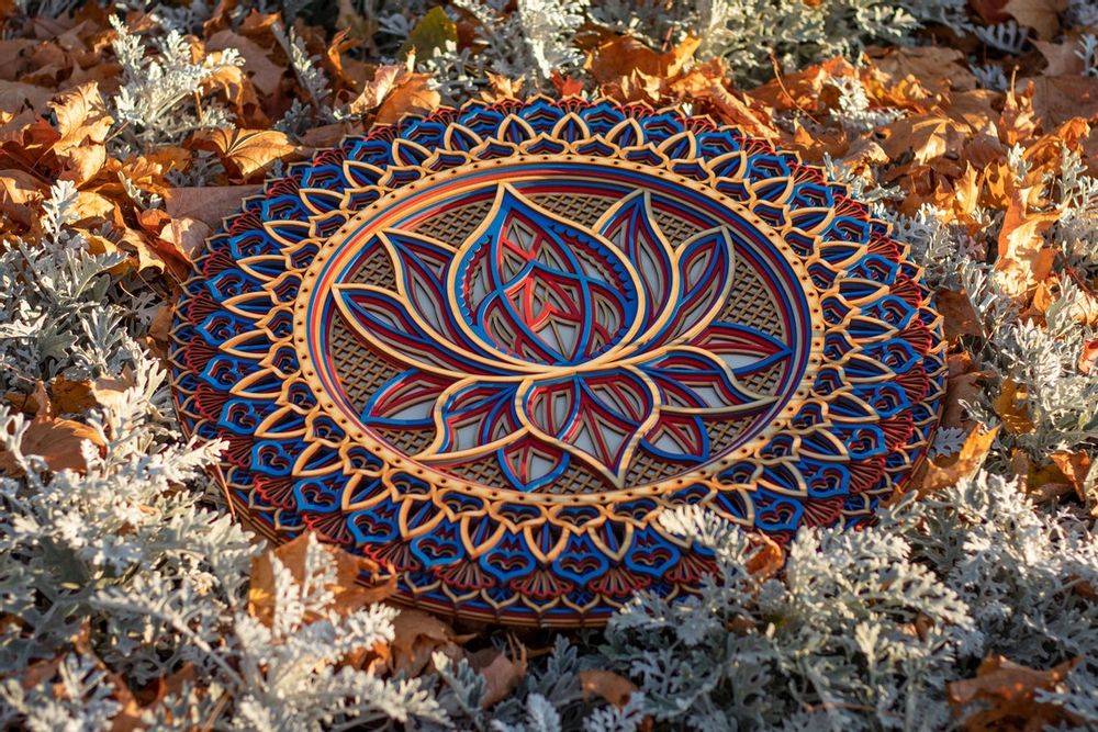 Autres décorations murales - Mandala fleur de lotus, tenture murale en bois - BHDECOR